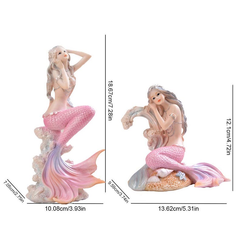 Rayberro Pink Mermaid Figurines 7.28" Resin Mermaid Sculpture Mediterranean Princess Ornaments Home Office Desktop Bookshelf Mermaid Collectible Figurines Crafts Fish Tank Aquarium Decoration - Image 2
